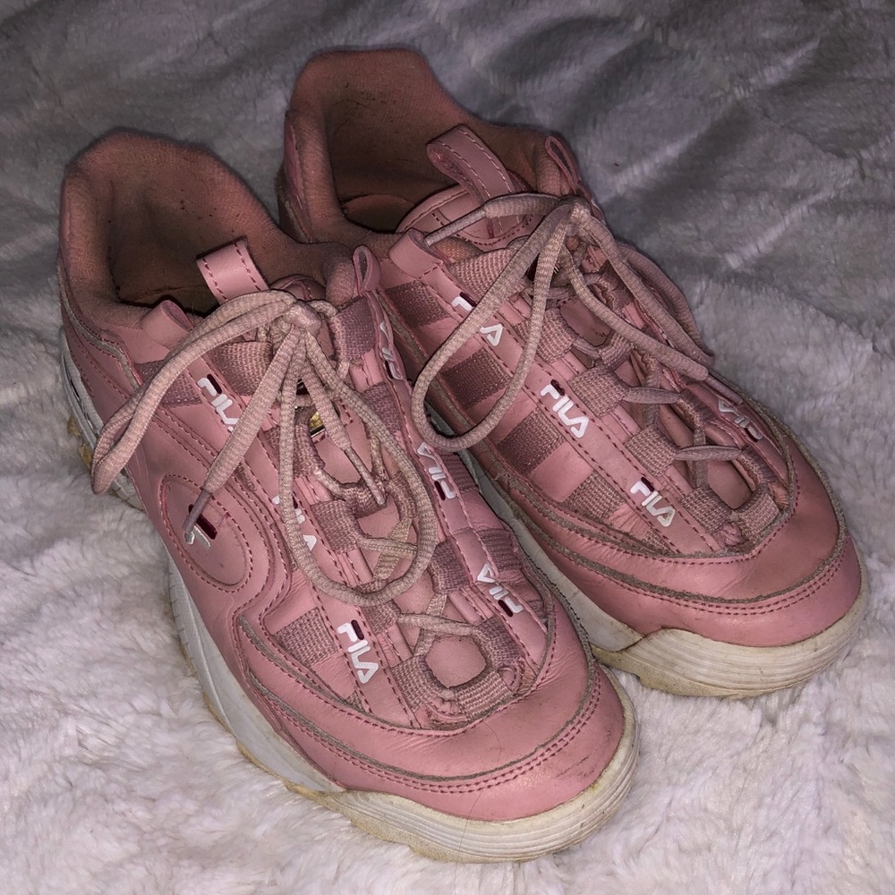 Pink and White Fila Disruptor